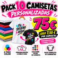 PACK 10 CAMISETAS PERSONALIZADAS A DOBLE CARA – 75 €